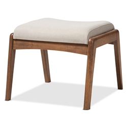 Baxton Studio Roxy Mid-Century Modern Walnut Wood Finishing and Light Beige Fabric Upholstered Ottoman